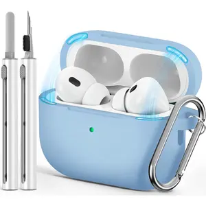 for AirPods Pro Case Cover with Cleaner Kit,Soft Silicone Protective Case for Apple AirPod Pro 2nd/1st Generation Case for Women Men,AirPods Pro 2/Pro Case Accessories with Keychain-Black
