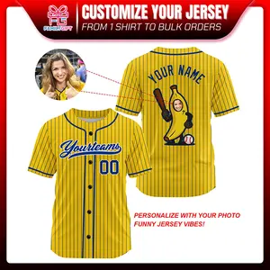 [EXPRESS DELIVERY] Personalized Custom PinStripe Baseball Jersey, Yellow Royal Pinstripe, Custom Photo Jersey, Express Delivery, Team Wear for Game Day Casual Outfits