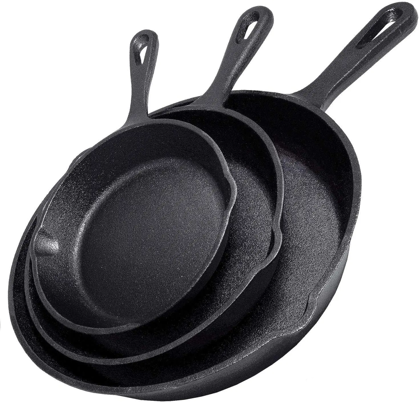 3-Piece Cast Iron Skillet Set  - Professional-grade, commercial-quality, pre-seasoned, durable skillets -10", 8", 6" skillets - Ideal For Frying, Saute, Cooking, Use Indoor/Outdoor, Oven, Grill