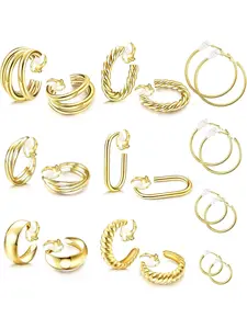 10 Pairs Gold Clip On Hoop Earring For Women 14K Gold Plated Chunky Clip Earrings No Piercing Earrings Set