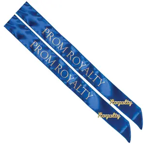 Anderson's Blue Satin Prom Royalty Sash Set, Elegant 3" x 72" Sashes with Gold Imprint for Prom Court, Coronation, and School Events, 2‑Piece Set