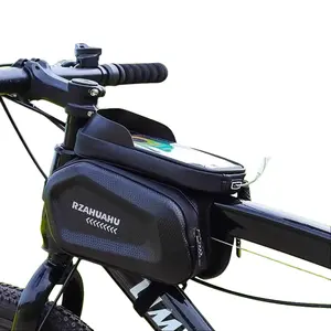 Bike Front Frame Bag Bicycle Top Tube Pouch Waterproof Hard Shell Mountain Bike Saddle Bag Touch Screen Phone Storage Bag Cycling Equipment for MTB Road Bike Outdoor Riding Unisex Universal Fit Most 4-7 Inch Smartphones Cycling Accessories