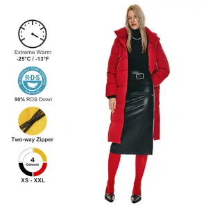 Orolay Women's Thermal Thickened Long Down Jacket, Hooded Puffer Coat with Side Zipper for Cold Winter Days, Long Sleeve Comfort Basic Warm Outerwear Womenswear Tops