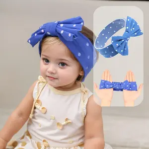 Stretchy Baby Girls Nylon Bows Headbands Polka Dot Turban Hair Bows Knots Tied Elastic Soft Hair Band  Newborn Infant Toddlers Kids (Royal Blue with White Polka Dots A, Standard)