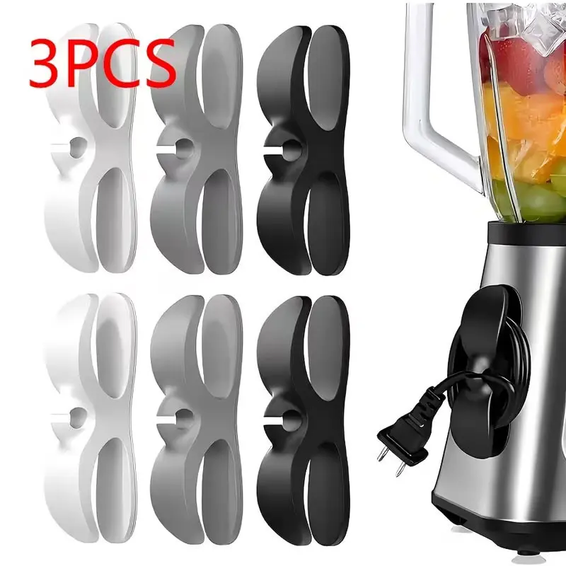 3-piece kitchen appliance cable organizer, Cord organizers, Cable management kit, black and white plastic cable clips, anti-slip countertop cable fixers, suitable for blenders, coffee machines, cable storage design