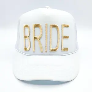 BRIDE Metallic Gold Puff Embroidered HAT/POCKET Patch