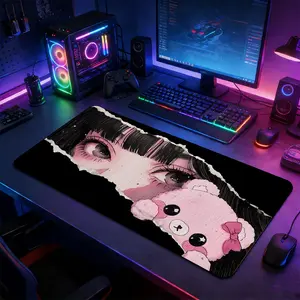 Kawaii Girl & Teddy Bear Large Extended Gaming Mouse Pad, Non-Slip Rubber Base Stitched Lock Edge Desk Mat, Soft Pink Plush Style Design Desk Pad, Durable Computer Accessory for Home Office & Gaming Setup, Perfect Gift for Gamers & Cute Aesthetic Enthusia