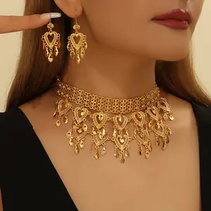 Fashionable Retro Luxury Heart-shaped Hollow Necklace Earrings Women's Set, Suitable For Party And Dance Gifts, Daily Wear