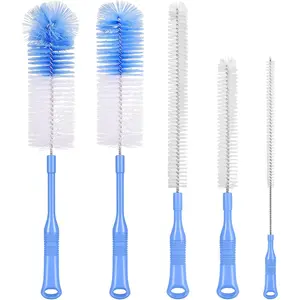 Bottle Brush Cleaner 5 Pack - Long Handle Bottle and Straw Brush Set for Neck, Sport, Kombucha, Wine Decanter, Flask, Beer Brewing Supplies
