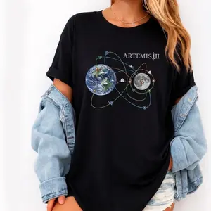 Space Mission Inspired T-Shirt – Earth & Moon Orbit Graphic Tee Aesthetic Streetwear
