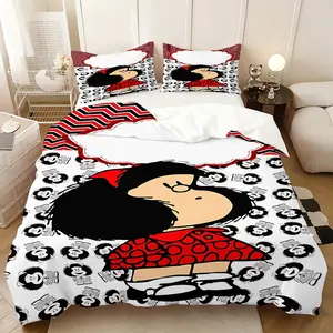 Mafalda classic bed three-piece set, Bedroom Bedding Set, elegant printing including quilt cover double pillowcase, Christmas and New Year gifts intimate, dormitory bed and breakfast soft, film and television fans, animation fans collection gifts.