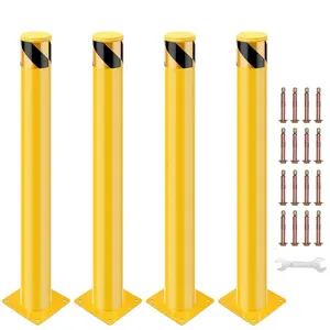 Heavy-duty steel 107cm safety posts, removable parking posts, set of 4, security post for warehouse, garage and parking lot, with reflective tape and anchor bolts
