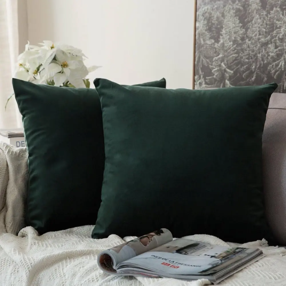MIULEE Pack of 2 Velvet Pillow Covers Christmas Decorative Square Pillowcase Soft Solid Army Green Cushion Case for Spring Decor Sofa Bedroom Car 22X22 Inch 55X55 Cm MIULEE