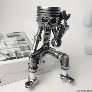 Mechanical Skull Resin Ornament With Carved Wrench Design Home Desktop Decoration Handcrafted Sculpture Ideal Gift For Birthday And Holiday For Mechanics And Craft Lovers