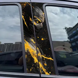 2pcs Ninja, mask, flames Car Sticker B-Pillar DIY Middle Pillar Vinyl Decorative Car Accessories Sticker