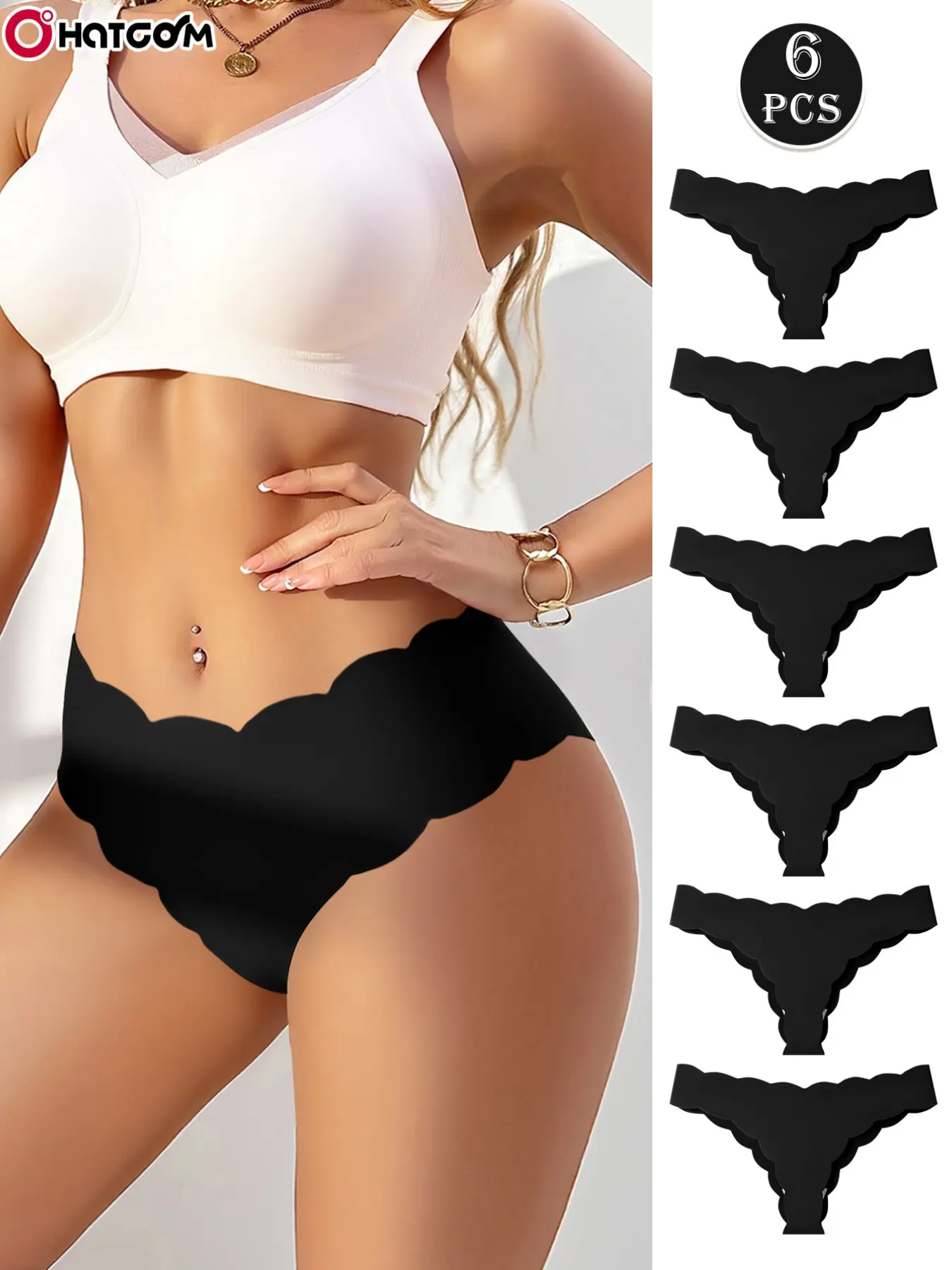 HOTCOM 6-Pack Sleek Minimalist Black Seamless Briefs - Ultra-Soft Full Coverage, Invisible Non-Binding & Luxe, Perfect for Daily Wear & Shapewear, Sizes S-2XL