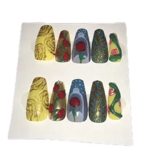 Beauty and the Beast Inspired Press On Nails - Colorful Design with Unique Textures and Patterns, Perfect for Nail Art Lovers