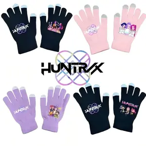 New K-Pop Demon Hunters Girl Group Print Gloves, Teenage Girls Fleece Gloves, Same Style as K-Pop Demon Hunters, Fashion Accessories