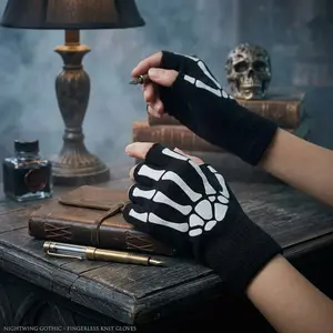 Women Men Adults Fingerless Skeleton Gloves - Glow in The Dark Goth Halloween Costume Accessories Emo Style Perfect for Party Cosplay Rave Festival Night Out Fashion Punk Rock Decorations