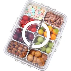 Divided Clear Snackle Box with Lid and Handle Food Serving Tray Fruit & Veggie Container with 8 Detachable Dividers Portable Snack Platters Charcuterie Board Container for Party, Travel Kitchen Utensils, Portable Snack Box