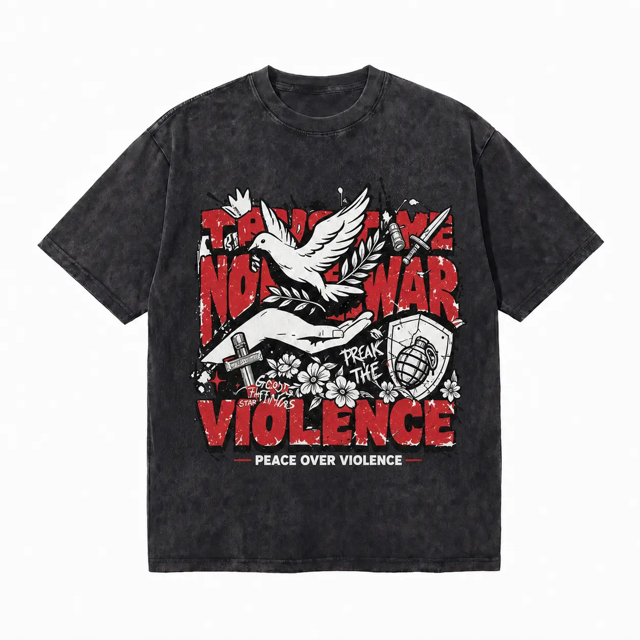 LAWLESSROW Peace Over Violence Vintage Acid Wash Tee
