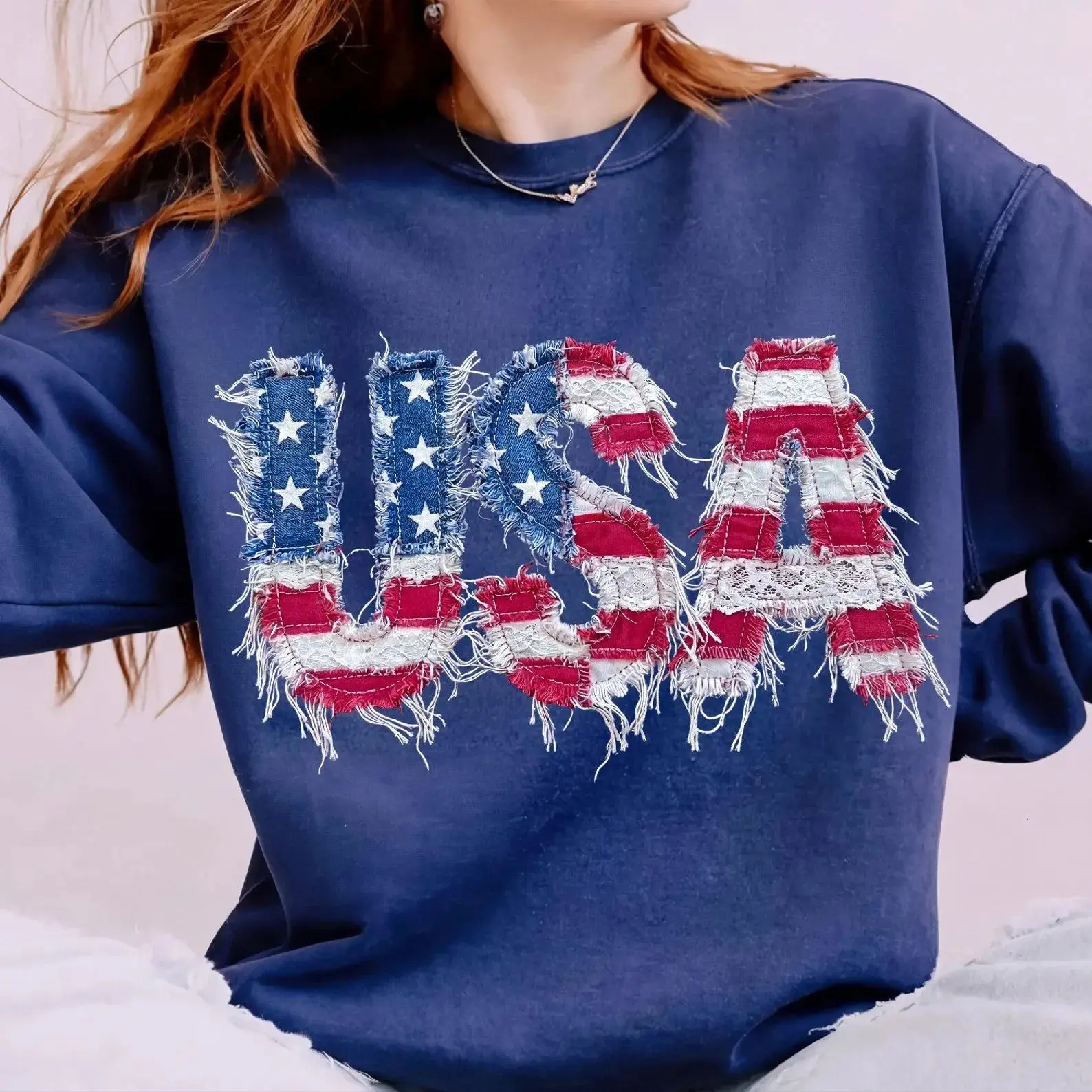[Sale off up to 65%][Free Ship] Faux Patchwork USA Sweatshirt, 4th of July Sweatshirt, USA Sweatshirt, Faux Patchwork 4th of July, America, Patriotic , USA Flag