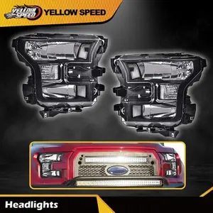 Black Housing Headlights Clear Head Lamps Left+Right Fit For 2015-2017 Ford F150