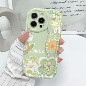 Matcha Floral Wrist Strap Phone Case for iPhone 17/16/15/14/13/12/11 Pro Max, Shockproof Soft Silicone, Anti-Slip, Gift Idea