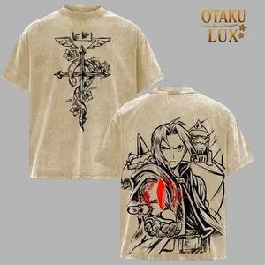 Elric Brothers Fullmetal Alchemist T-Shirt, Vintage Washed Oversize Shirt, Anime Graphic Tee, Anime Manga Streetwear Top, Retro Heavyweight Cotton Tee, Fullmetal Alchemist Merch Gift for Fans & Manga Lovers USO QAX