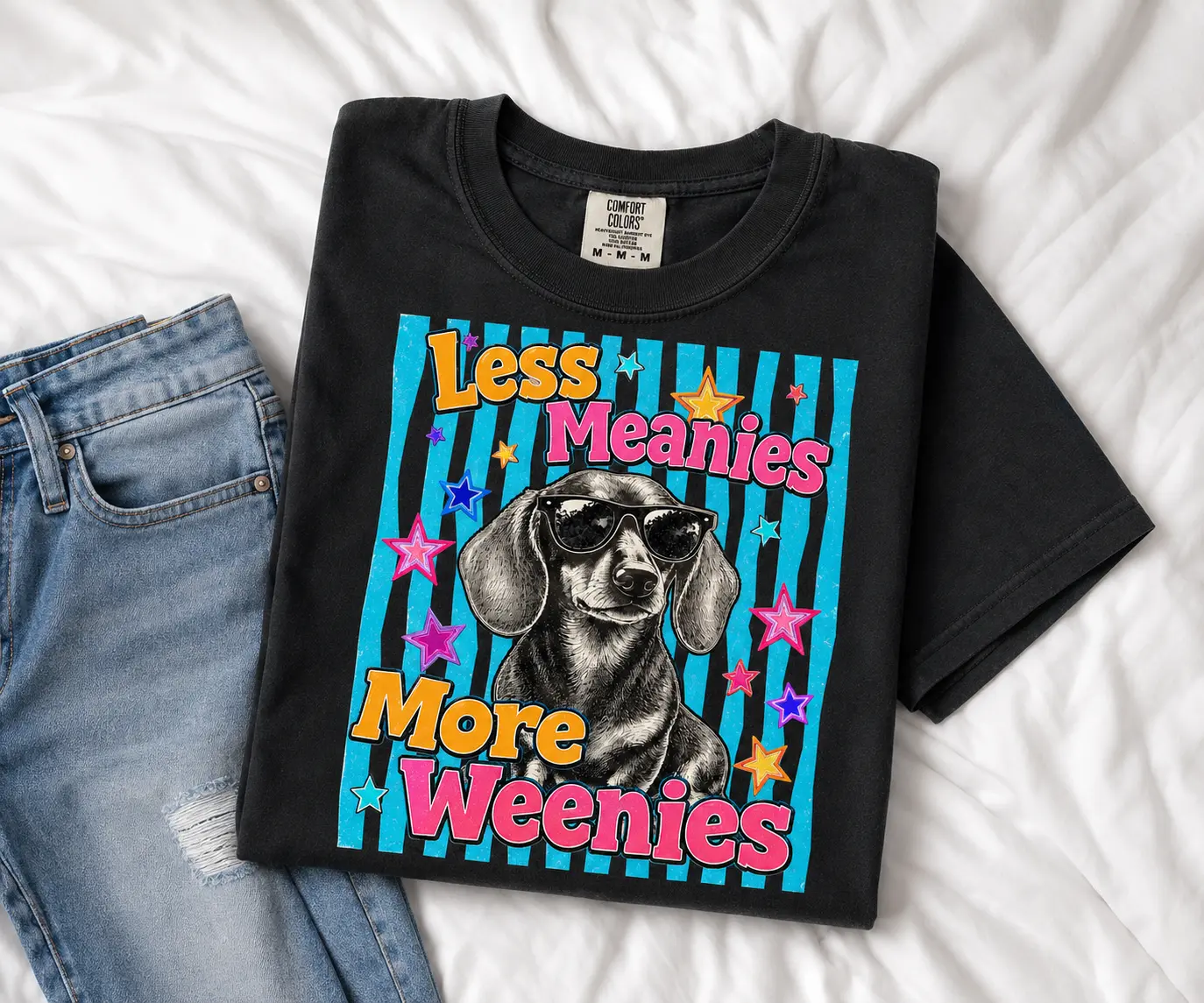 (Comfort Colors) Less Meanies More Weenies Shirt Funny Doxie Tshirt Dachshund Mom Tee Wiener Dog Mama Apparel Summer T-Shirt Gift for Dog Mom