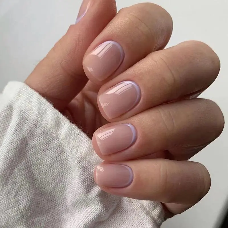 24pcs Solid Color French Style Gloss Finish Short Square Fake Nail, Removable Nail Art Artificial Full Cover