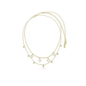 Crystalline Necklace Set – 18K Gold Plated CZ Layered Necklaces (2-Piece), Dainty Adjustable Crystal Chain Set