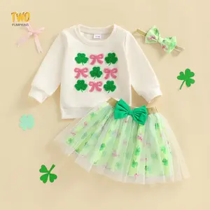 Toddler Baby Girl St Patricks Day Outfit Little Girl Clothes Skirt Set Lucky Charm Sweatshirt Clover Tutu Dress