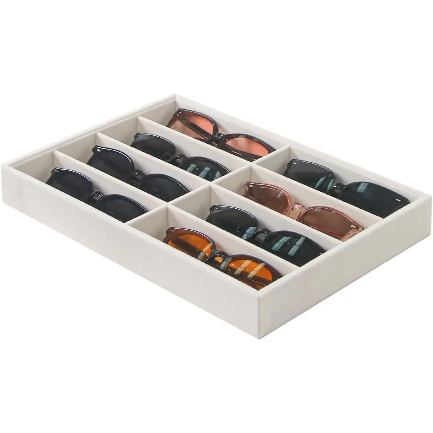 Sunglasses Organizer Tray, Beige  Eyeglasses Display Tray Box, Glasses Organize Storage Holder for Home Desk or Selling Show Display
