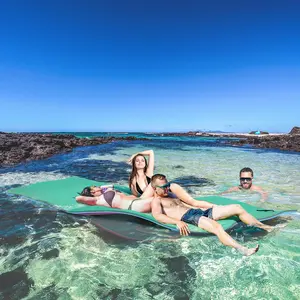12' x 5' Pad Floating Mat with Cup Holder Table 3-Layer XPE Foam Portable Roll-Up Water Mat for Lake River Beach Pool Green Anti-Puncture Anti-Tearing