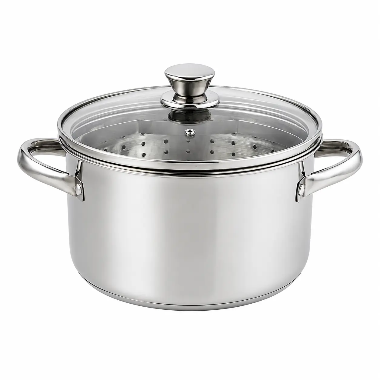 4-Quart Stainless Steel Steamer Pot with Glass Lid, Induction Compatible, Dishwasher Safe