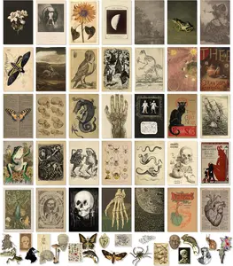 Vintage Posters for Room Aesthetic - 35pcs Cottage Core Wall Collage Kit Earthy Forest Animal Wall Art Prints 4"x6" for Bedroom Decor Unframed Easy to Use and Display