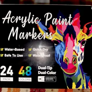 Acrylic Marker Pen Set, 24/48/72 colos Dual Tip Double Color Acrylic PaintMarkers Pens for Wood, Canvas, Stone,Glass, Ceramic Surfaces, Christmas Gift,Acrylic Art Kit,Easter egg painting set ,Art Materials