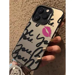 Personalized lip print English text pattern with reflective effect phone case, compatible with iPhone 17/16/15/14/13/12/11/X/XS/XS Max/16E, waterproof, shockproof, and scratch-resistant, making it a perfect holiday gift for friends, family, or yourself.