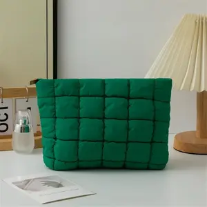 Quilted Portable Organizer Pouch - Spacious Multi-Purpose Storage Bag with Plush Grid Design, Ideal for Storing Daily Essentials, Cosmetics, or Travel Items, Available in Multiple Vibrant Color Options for Versatile Daily Use & On-the-Go Organization