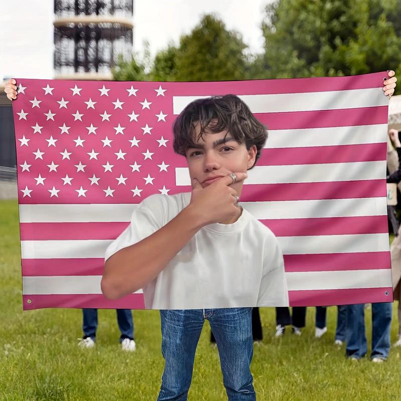 Extra Large 3x5 Feet Pink American Flag Banner - Single-Sided Heavy-Duty Fabric with Malachi Patton Face and Float Number 12 Design - Cute Birthday Party, July 4th, Sports Event Gift Style - Indoor/Outdoor Decoration (No Electricity Required) - Suitable f