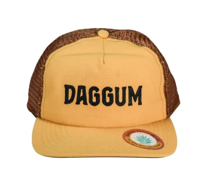 Sendero Provisions Co. Daggum Brushed Canvas Adjustable Baseball Cap - Unstructured 5-Panel Brown Meshback Retro Chain Stitch Embroidery Snapback Embroidery Trendy Hat, Brown Mesh Back