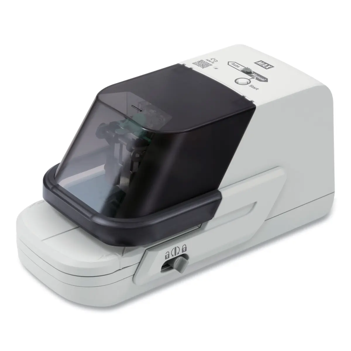 Max USA MXBEH70FII Electric Flat Clinch Heavy Duty Stapler - Gray, 70 Sheet Capacity, Finger Guard, Adjustable Throat Depth, LED Status Lamp, Quiet Motor-Driven Mechanism, Compatible with Replacement Staples