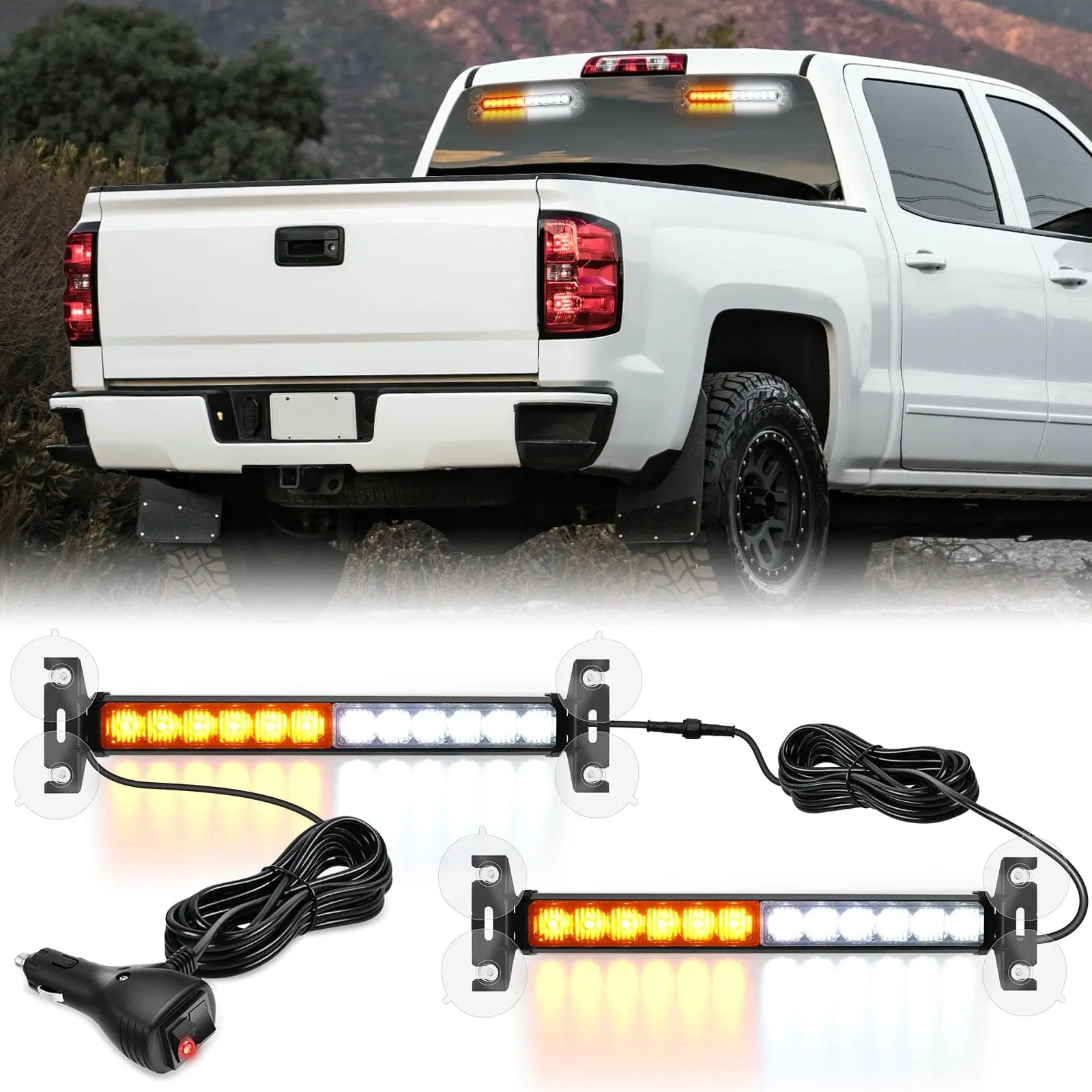 Nilight 24LED  Strobe Traffic  Light Bar 2 in 1 Amber White Dash  Safety Flashing Lights Front/Rear Windshield Construction Lights for Trucks Cars Plow Police s