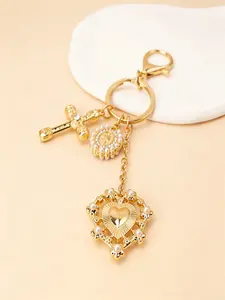 Heart Bow Rhinestone Cross Keychain, Metal Heart Charm Pendant, Creative Bag Decoration, Ideal Gift for Valentine's Day