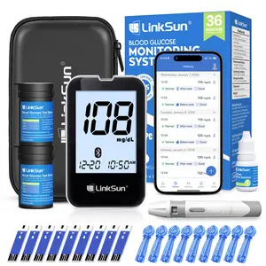 LinkSun G-427B Bluetooth Blood Glucose Monitor Kit - 100 Test Strips, 100 Lancets, Lancing Device, Control Solution, Travel Diabetic Organizer Healthcare Work Bag, Large Display, No Coding, High Accuracy (Father's Day Gift)