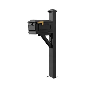 212 MAIN Westhaven System with Lewiston Mailbox, No Base Pyramid Finial, Black, Ground Mount, Outdoor Post & Beam Pyramid Top
