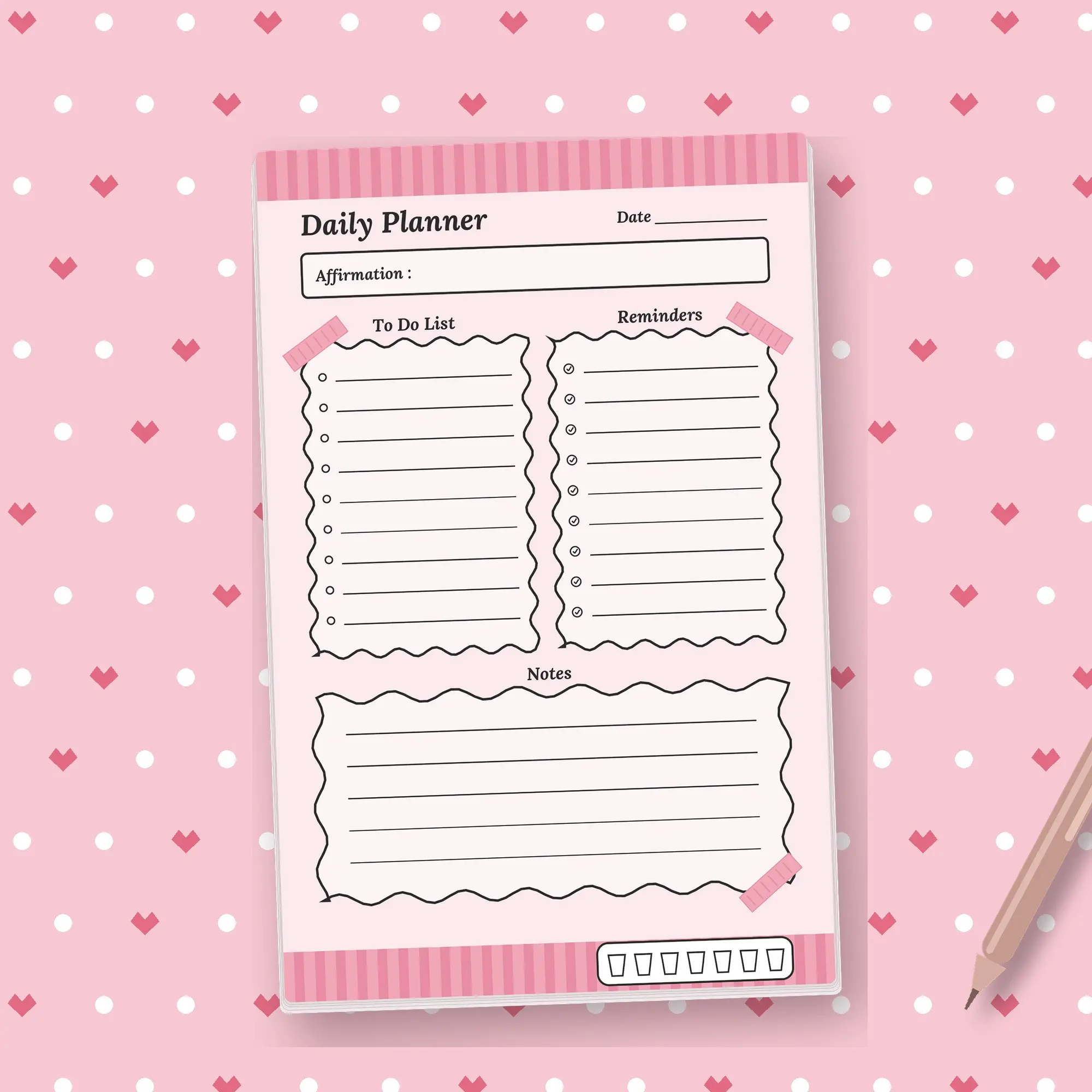 Cute Pink Daily Planner Notepad – with Reminders, Notes & Water Tracker | 50 Tear-Off Sheets 5.5x8.5" Desk Planner, Multi-Section Daily Organizer for Work & Personal To-Do Lists, Priorities & Schedules, Focus Workbook Perfect Holiday Gift, Research