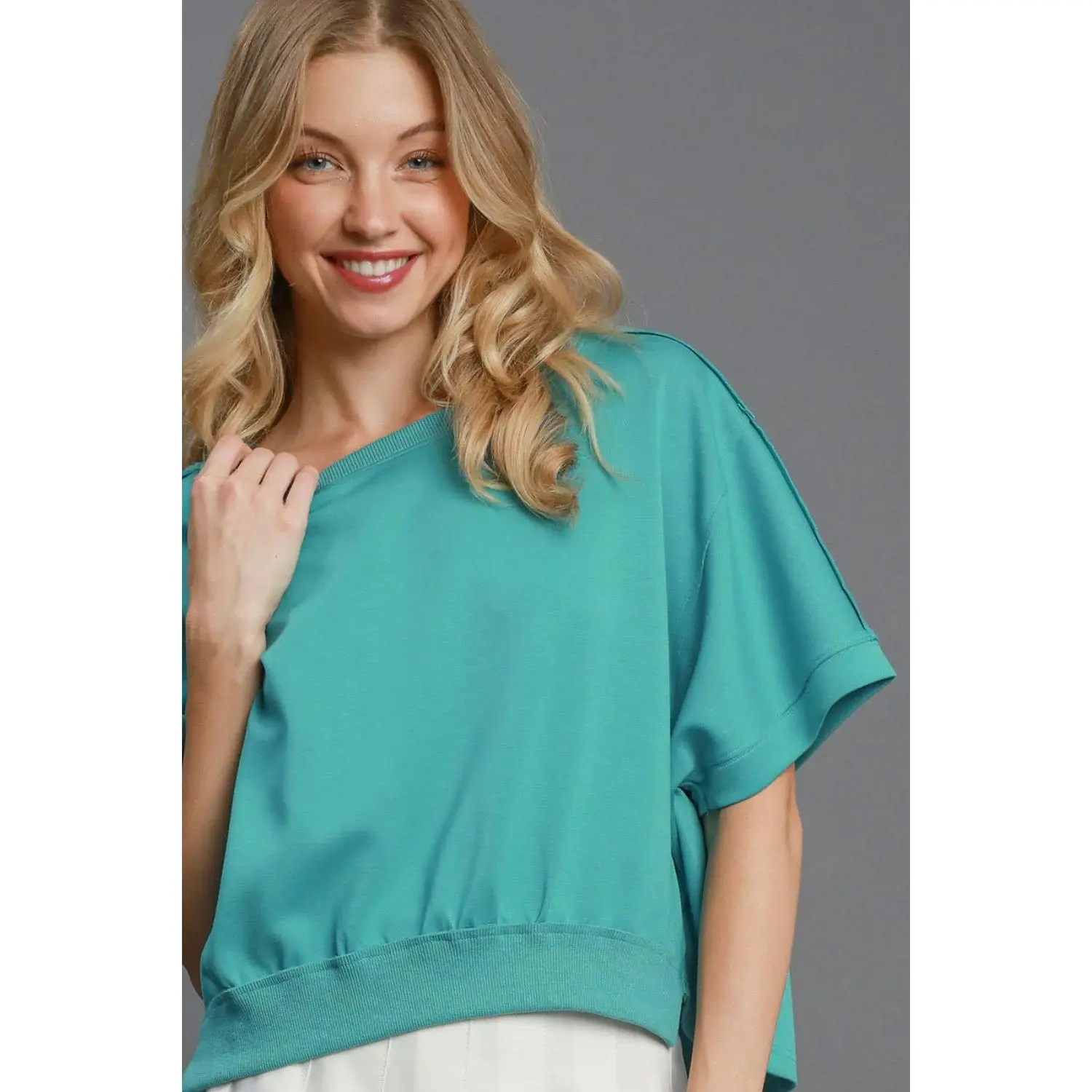 Umgee Full Size Lightweight Cropped Sweatshirt Plus Size