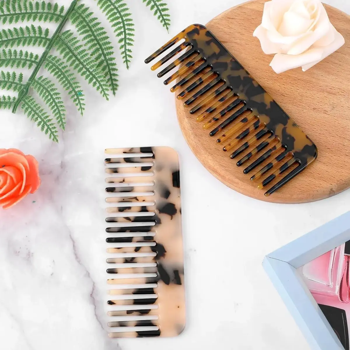 Humwam 2-Pack Wide Tooth Detangling Comb, Colorful Acetate Comb for Thick Curly & Wavy Hair